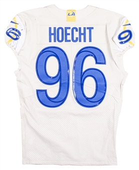 2020-21 Michael Hoecht Game Used Los Angeles Rams Alternate Bone Gray Jersey & Nike Game Gloves (Rams COA)